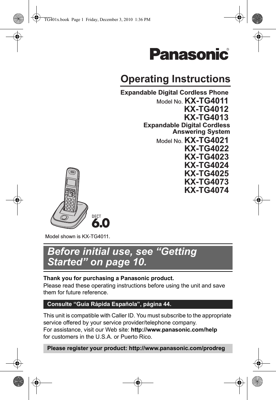 Panasonic dect 6.0 user manual